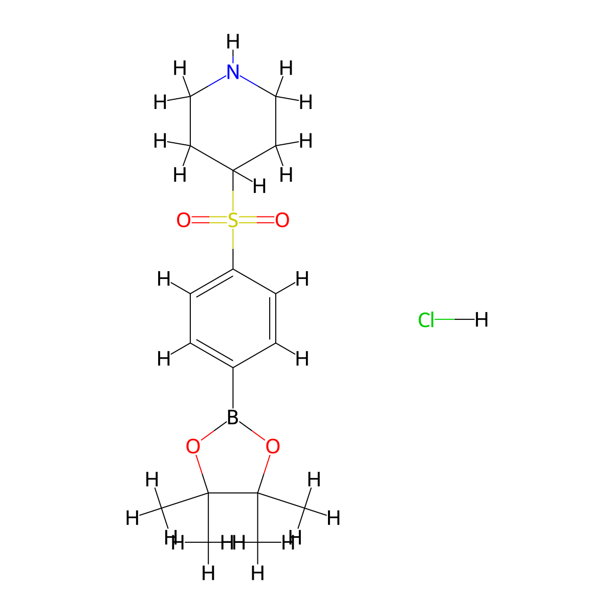 4-((4-(4,4,5,5-Tetramethyl-1,3,2-dioxaborolan-2-yl)phenyl)sulfonyl)piperidine hydrochloride molecular structure, CAS 2304634-02-2