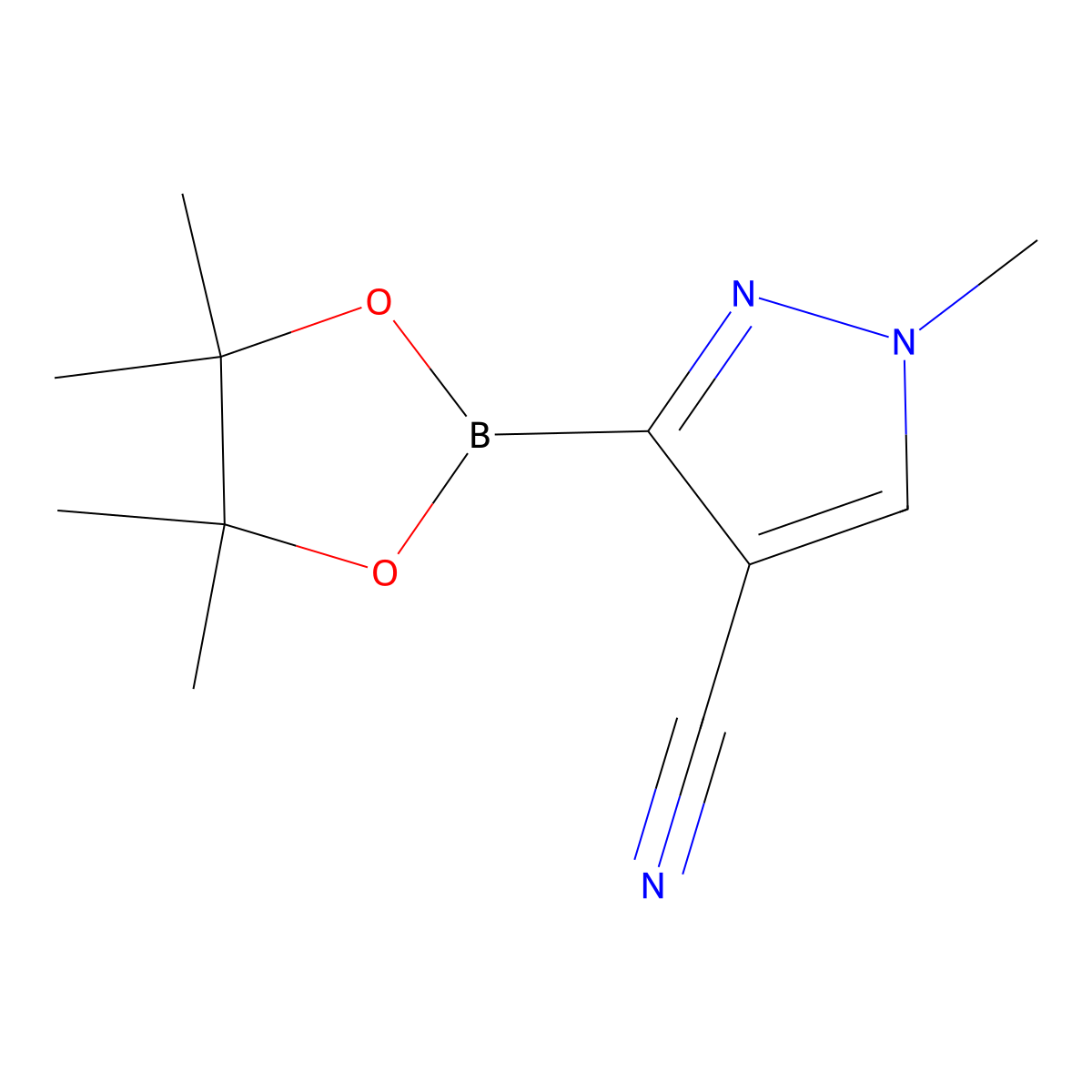 1-methyl-3-(4,4,5,5-tetramethyl-1,3,2-dioxaborolan-2-yl)-1H-pyrazole-4-carbonitrile molecular structure, CAS 2304634-11-3
