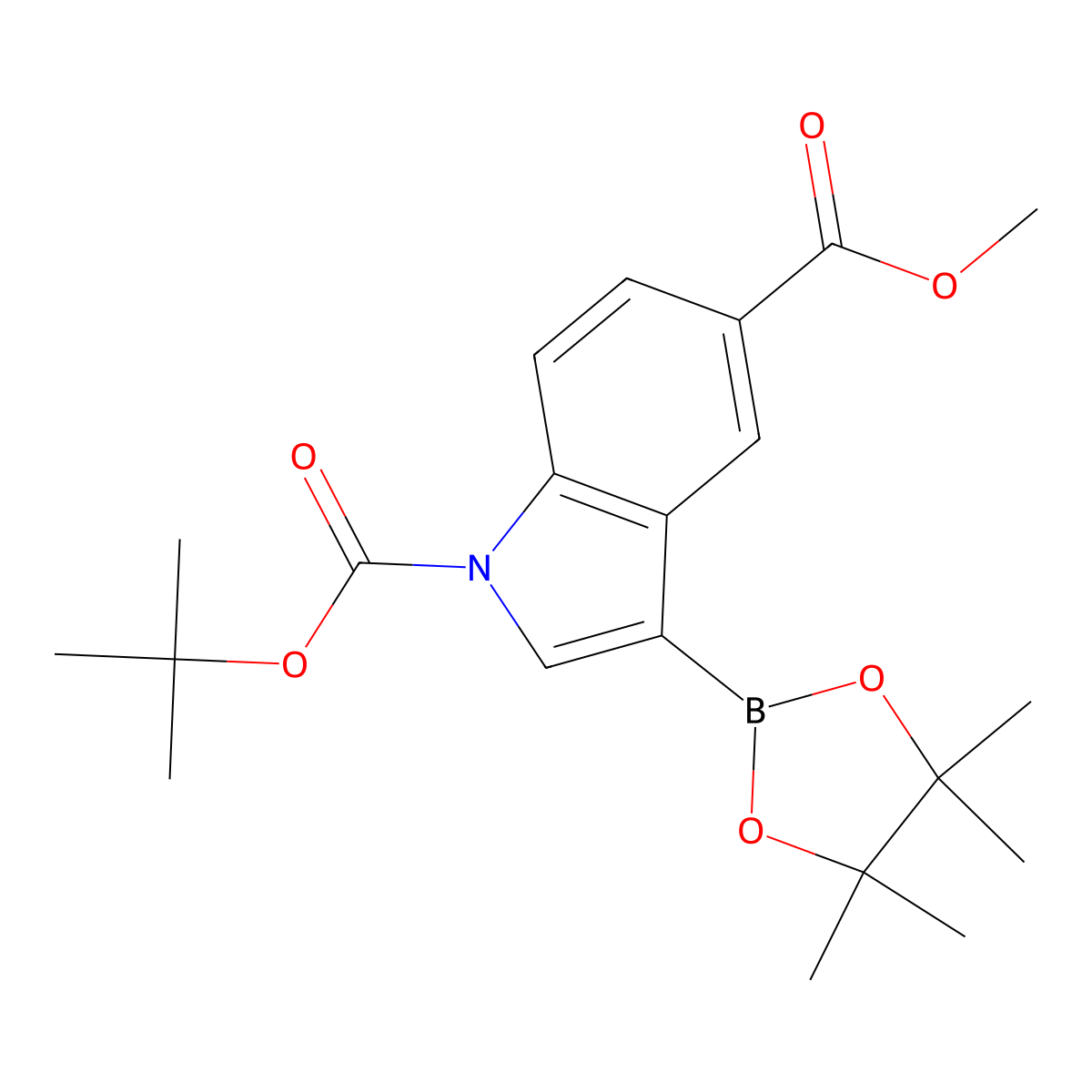 1H-Indole-1,5-dicarboxylic acid, 3-(4,4,5,5-tetramethyl-1,3,2-dioxaborolan-2-yl)-, 1-(1,1-dimethylethyl) 5-methyl ester molecular structure, CAS 2304634-20-4