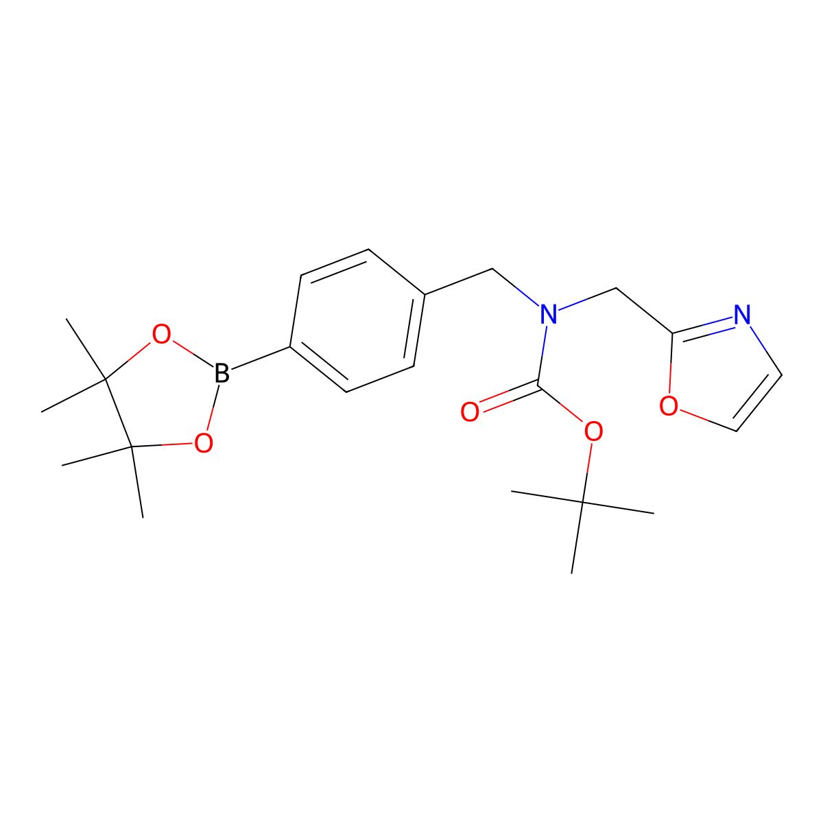 Tert-butyl (oxazol-2-ylmethyl)(4-(4,4,5,5-tetramethyl-1,3,2-dioxaborolan-2-YL)benzyl)carbamate molecular structure, CAS 2304634-28-2
