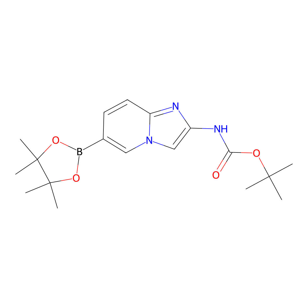 Tert-butyl (6-(4,4,5,5-tetramethyl-1,3,2-dioxaborolan-2-YL)imidazo[1,2-A]pyridin-2-YL)carbamate molecular structure, CAS 2304634-51-1