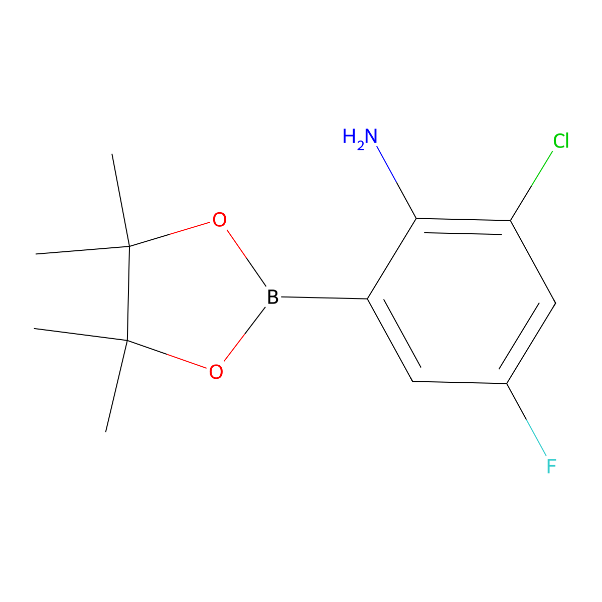 2-Chloro-4-fluoro-6-(4,4,5,5-tetramethyl-1,3,2-dioxaborolan-2-yl)aniline molecular structure, CAS 2304634-74-8