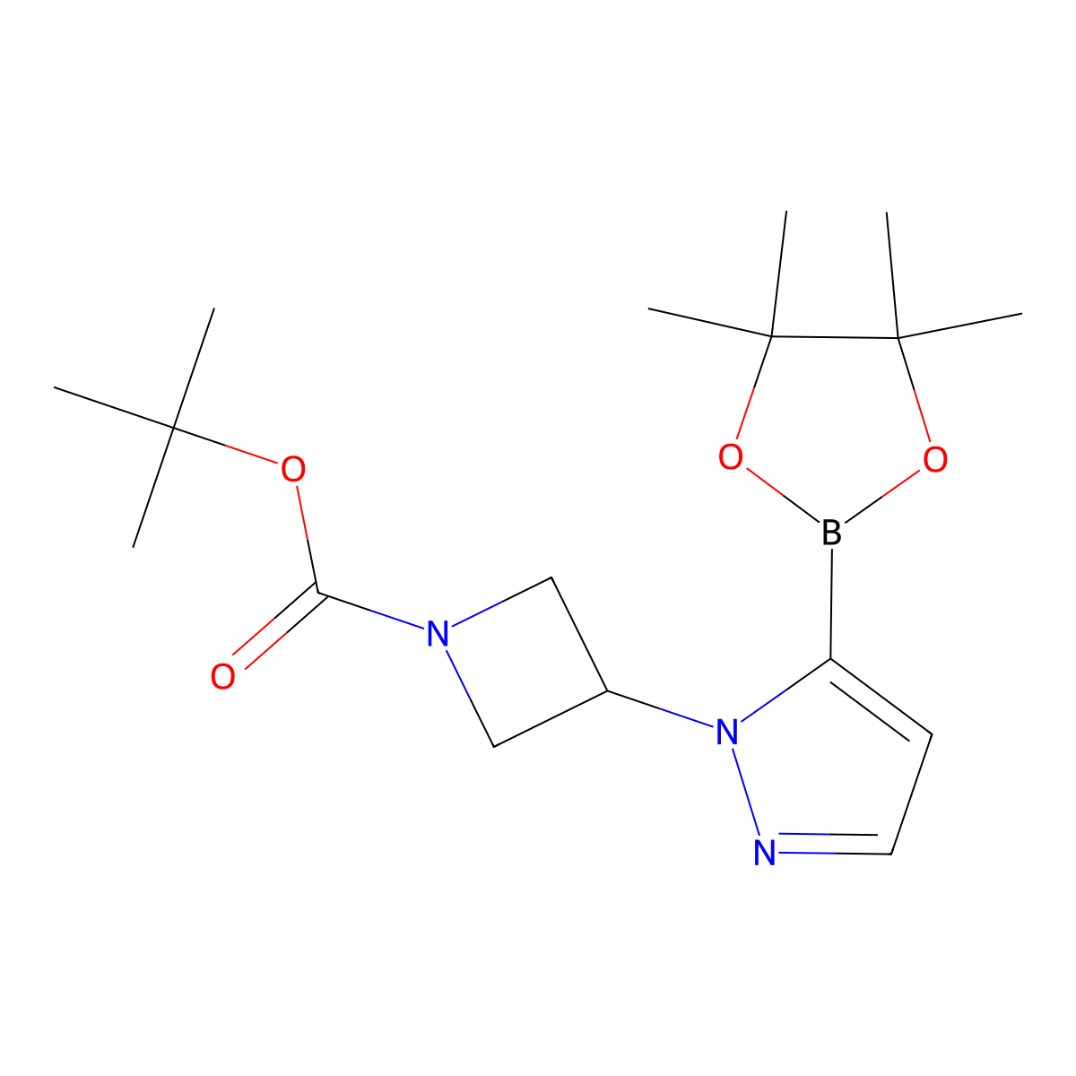 (1-(1-(t-Butoxycarbonyl)azetidin-3-yl)-1H-pyrazol-5-yl)boronic acid pinacol ester molecular structure, CAS 2304634-91-9