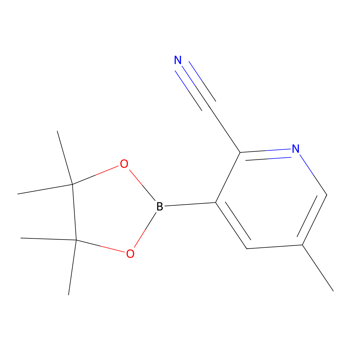 5-Methyl-3-(tetramethyl-1,3,2-dioxaborolan-2-yl)pyridine-2-carbonitrile molecular structure, CAS 2304634-94-2