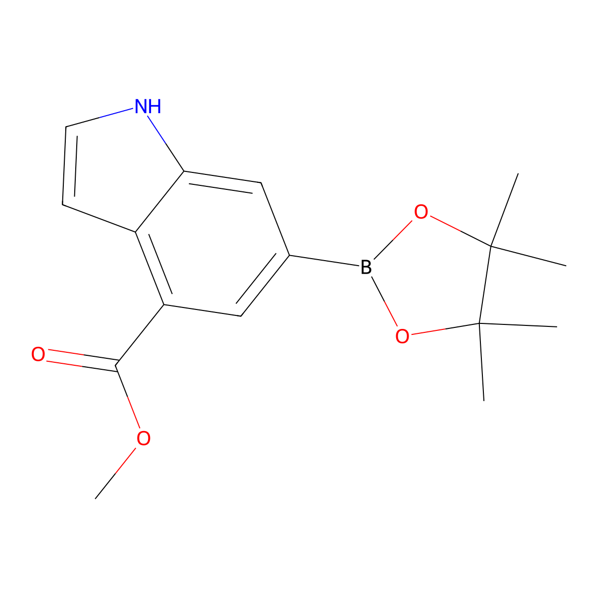 methyl 6-(4,4,5,5-tetramethyl-1,3,2-dioxaborolan-2-yl)-1H-indole-4-carboxylate molecular structure, CAS 2304635-05-8