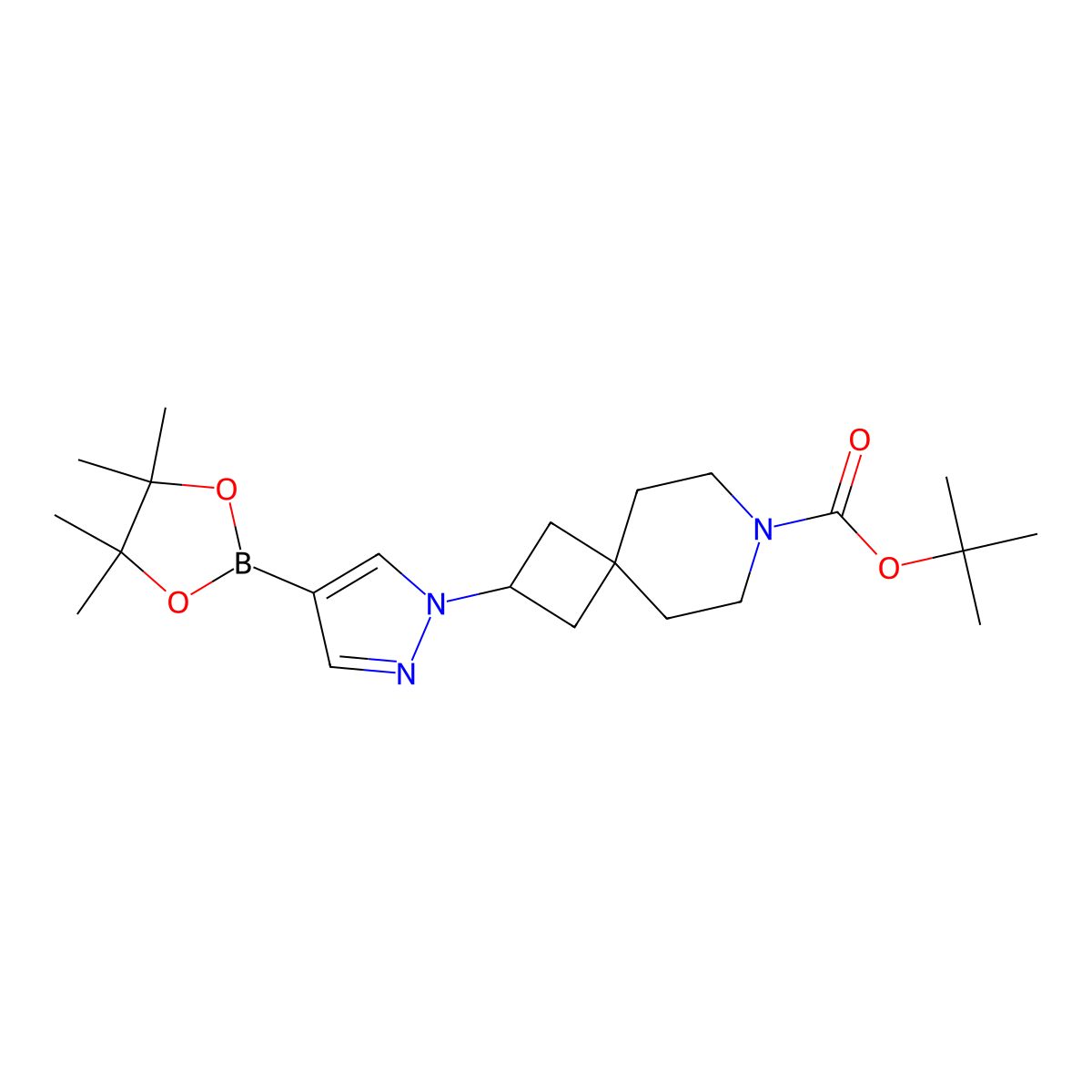 tert-Butyl 2-(4-(4,4,5,5-tetramethyl-1,3,2-dioxaborolan-2-yl)-1H-pyrazol-1-yl)-7-azaspiro[3.5]nonane-7-carboxylate molecular structure, CAS 2304635-20-7