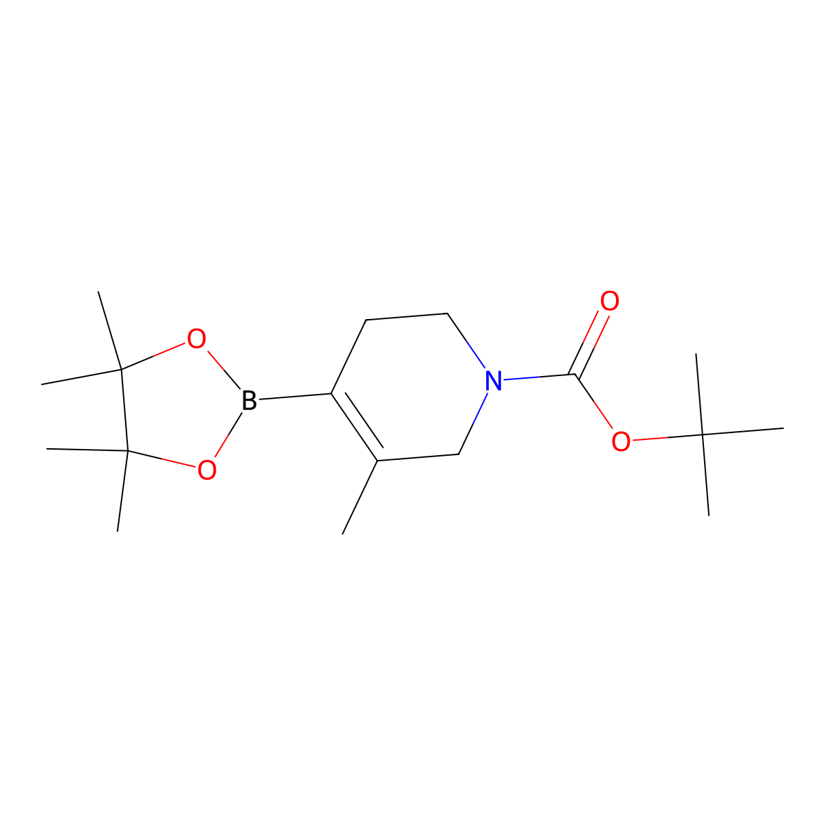 Tert-butyl 5-methyl-4-(4,4,5,5-tetramethyl-1,3,2-dioxaborolan-2-yl)-1,2,3,6-tetrahydropyridine-1-carboxylate molecular structure, CAS 2304635-21-8