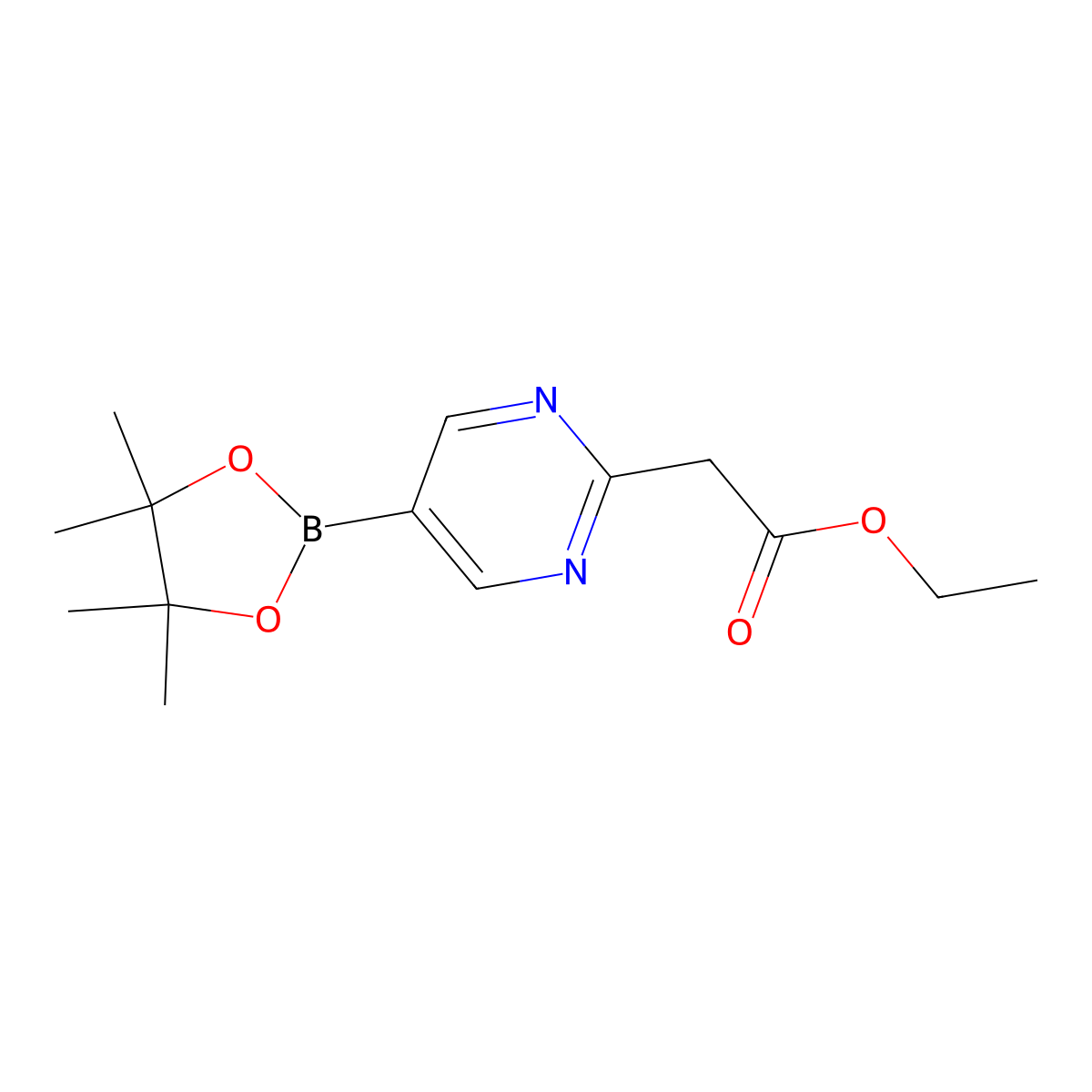 Ethyl 2-(5-(4,4,5,5-tetramethyl-1,3,2-dioxaborolan-2-yl)pyrimidin-2-yl)acetate molecular structure, CAS 2304635-45-6