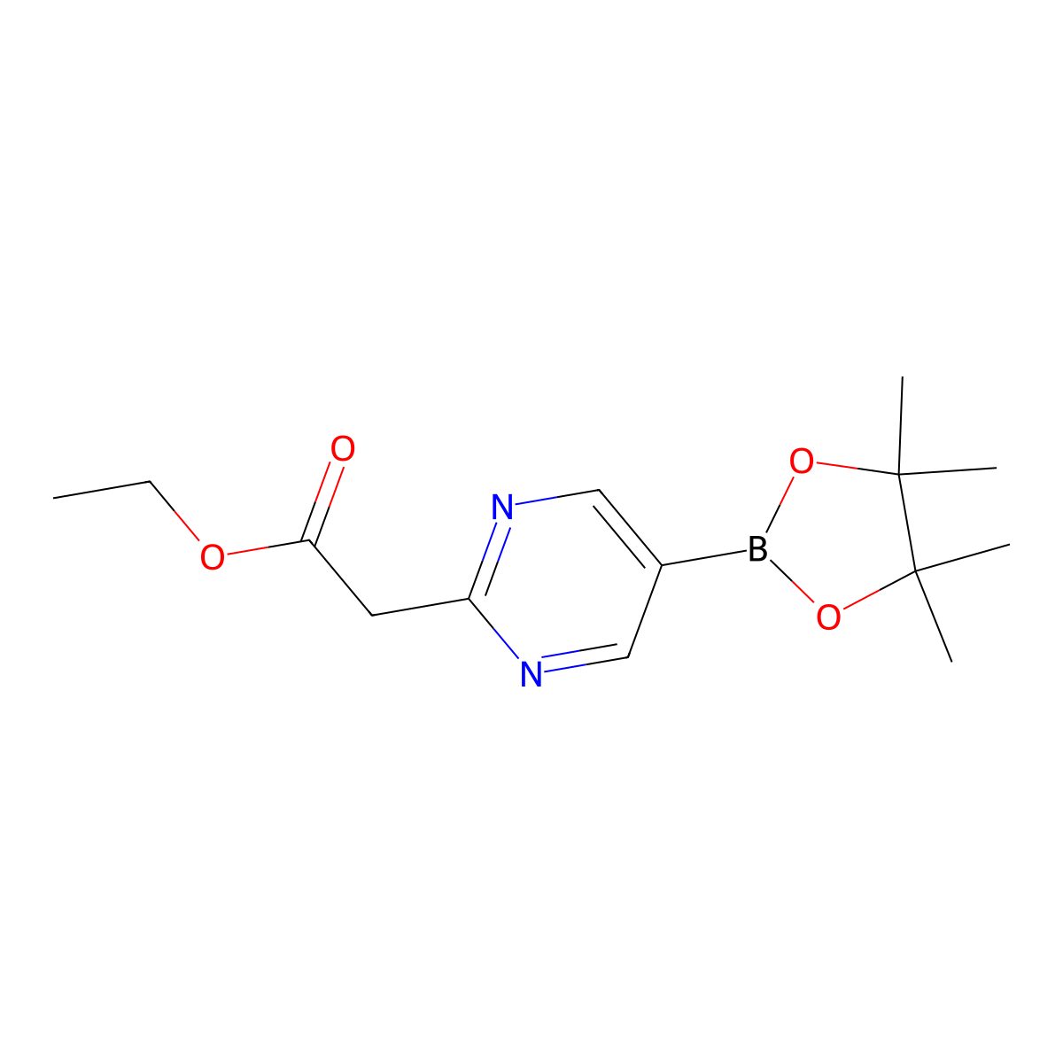 Ethyl 2-(5-(4,4,5,5-tetramethyl-1,3,2-dioxaborolan-2-yl)pyrimidin-2-yl)acetate molecular structure, CAS 2304635-45-6