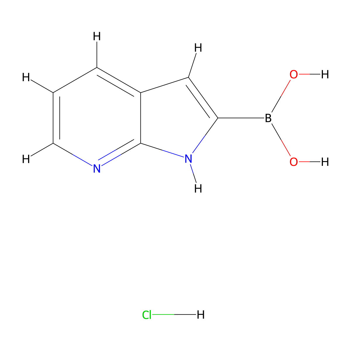 {1H-Pyrrolo[2,3-b]pyridin-2-yl}boronic acid hydrochloride molecular structure, CAS 2304635-61-6