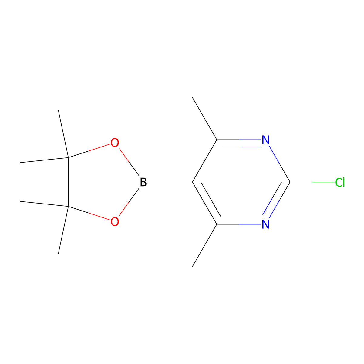 2-Chloro-4,6-dimethyl-5-(4,4,5,5-tetramethyl-1,3,2-dioxaborolan-2-yl)pyrimidine molecular structure, CAS 2304635-65-0
