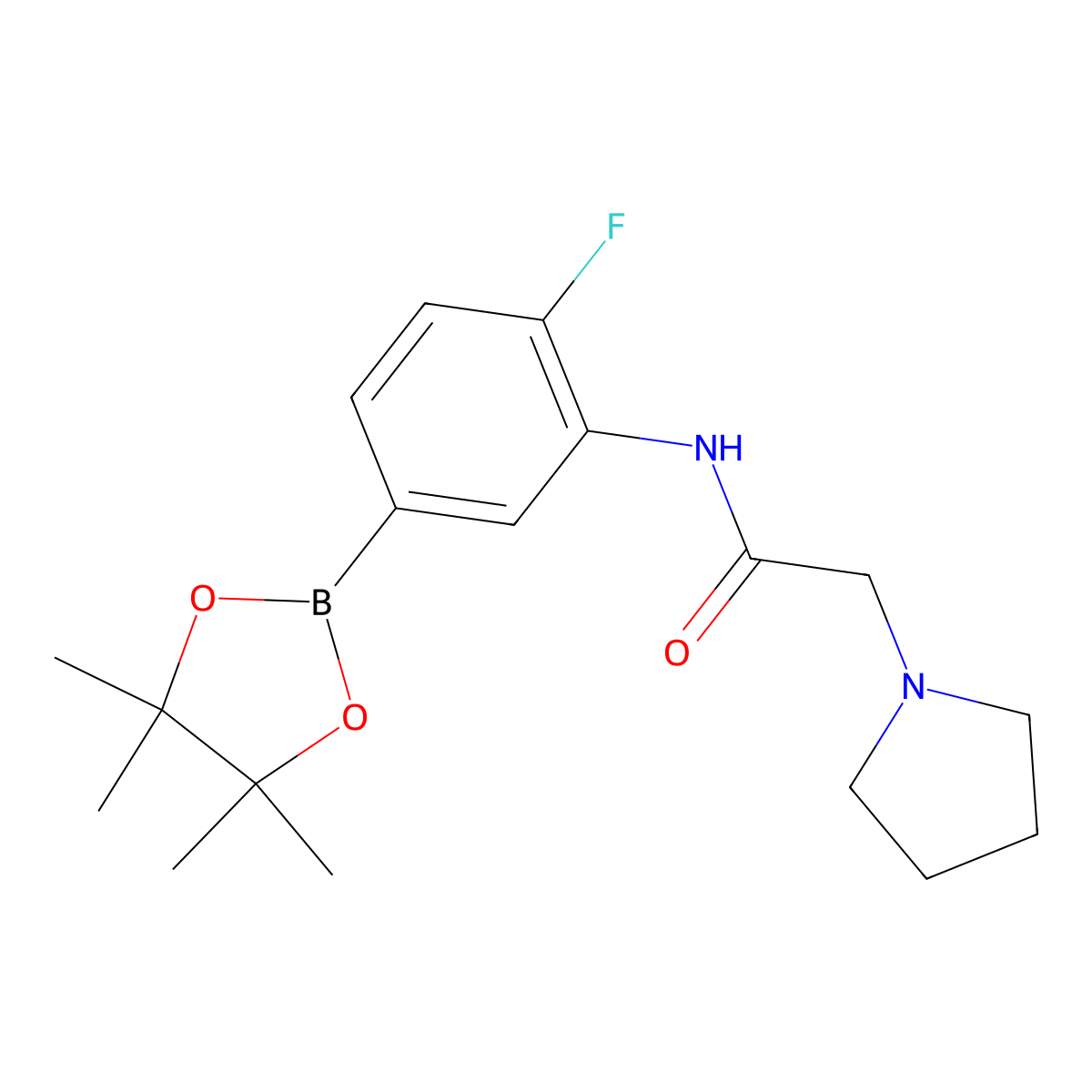 N-(2-fluoro-5-(4,4,5,5-tetramethyl-1,3,2-dioxaborolan-2-yl)phenyl)-2-(pyrrolidin-1-yl)acetamide molecular structure, CAS 2304635-74-1