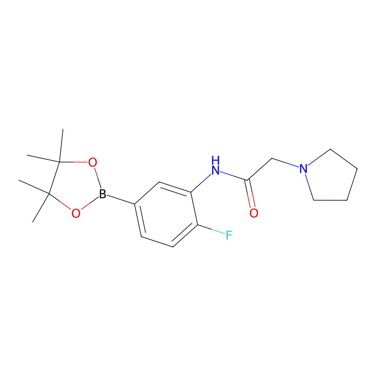 N-(2-fluoro-5-(4,4,5,5-tetramethyl-1,3,2-dioxaborolan-2-yl)phenyl)-2-(pyrrolidin-1-yl)acetamide molecular structure, CAS 2304635-74-1