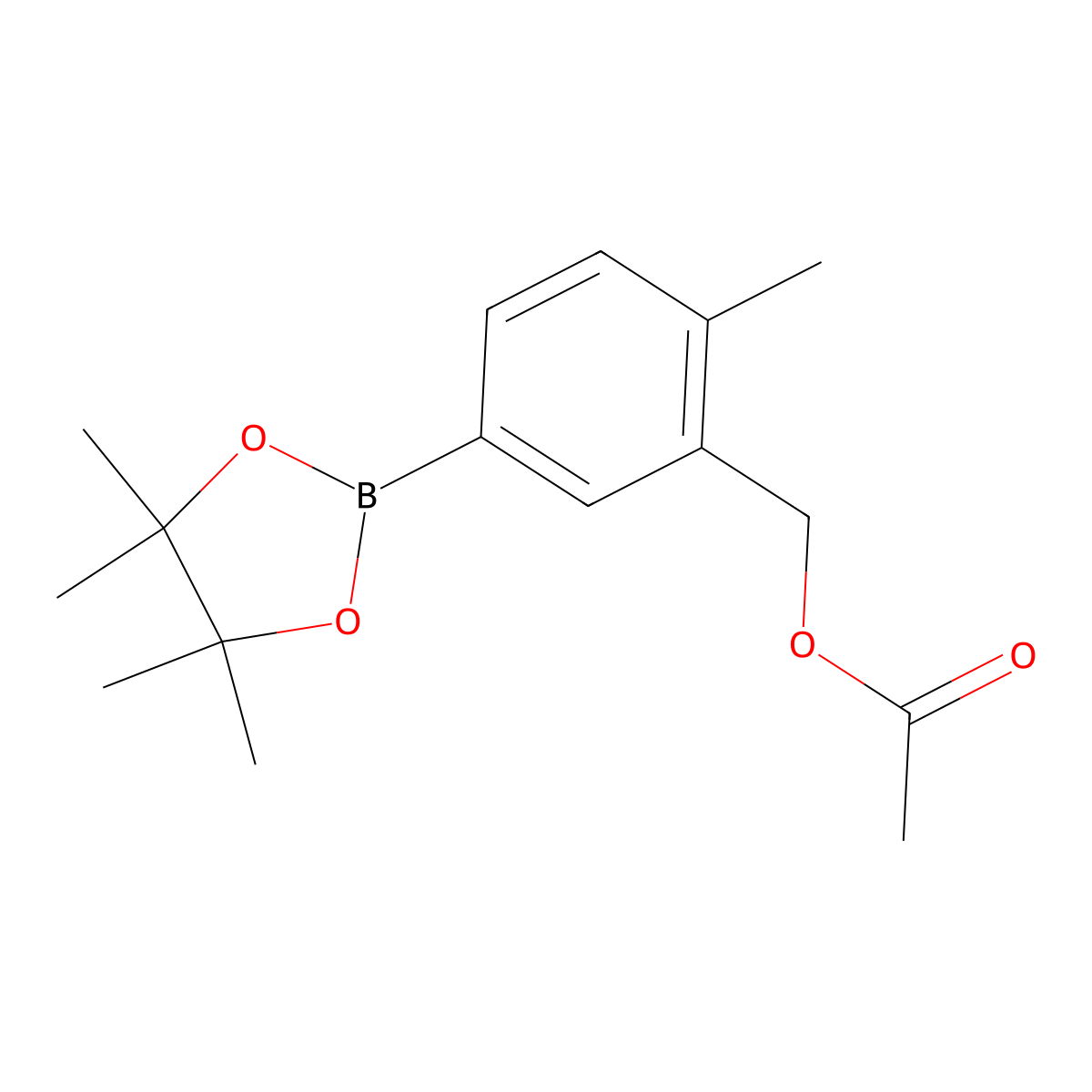 2-Methyl-5-(4,4,5,5-tetramethyl-1,3,2-dioxaborolan-2-yl)benzyl acetate molecular structure, CAS 2304635-81-0
