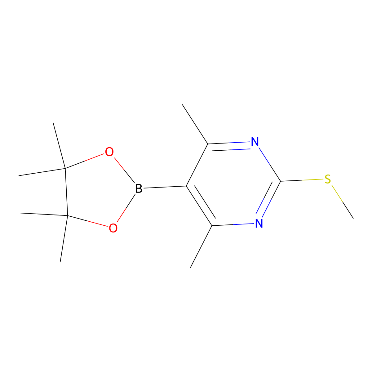 4,6-Dimethyl-2-(methylthio)-5-(4,4,5,5-tetramethyl-1,3,2-dioxaborolan-2-yl)pyrimidine molecular structure, CAS 2304635-83-2