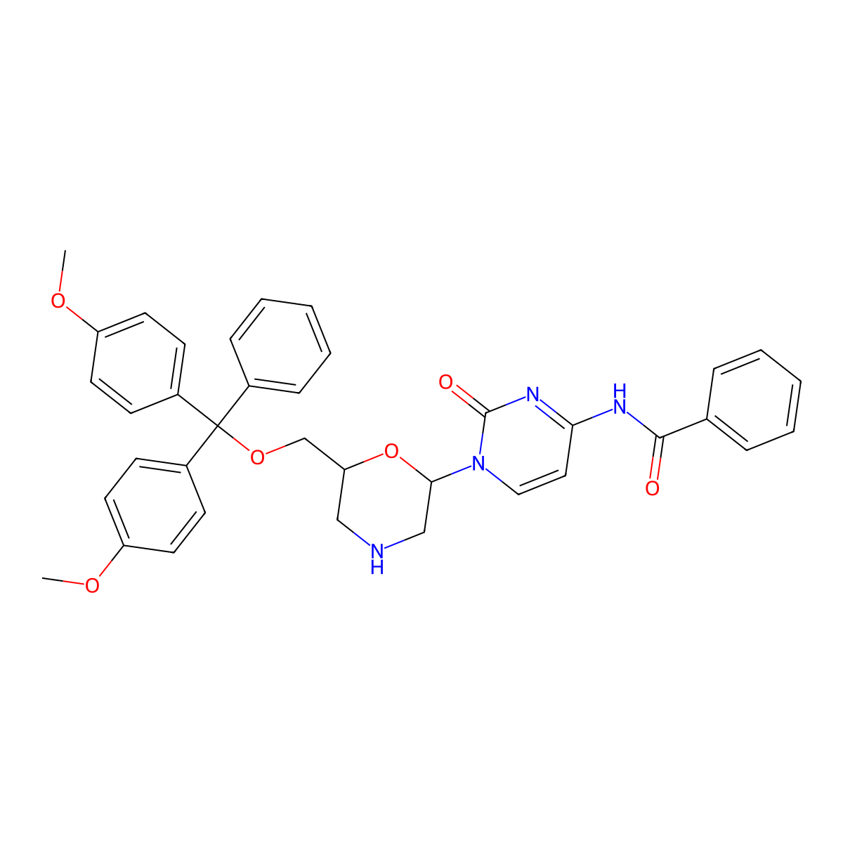 N4-Benzoyl-7 inverted exclamation mark-O-(4,4 inverted exclamation mark-dimethoxytrityloxy)morpholinocytosine molecular structure, CAS 2304678-24-6