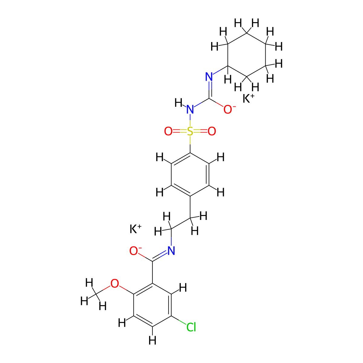 Glibenclamide potassium salt molecular structure, CAS 23047-14-5