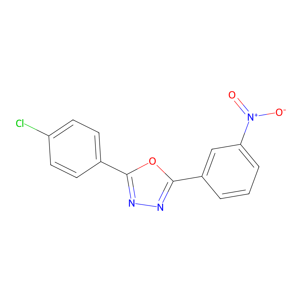 2-(4-Chlorophenyl)-5-(3-nitrophenyl)-1,3,4-oxadiazole molecular structure, CAS 23047-94-1