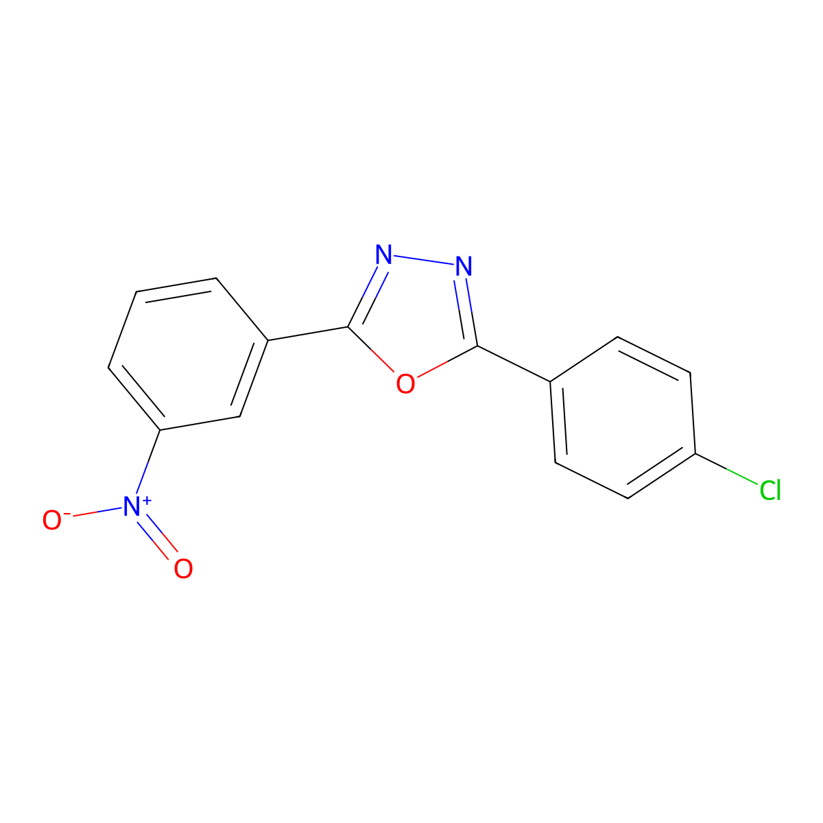 2-(4-Chlorophenyl)-5-(3-nitrophenyl)-1,3,4-oxadiazole molecular structure, CAS 23047-94-1