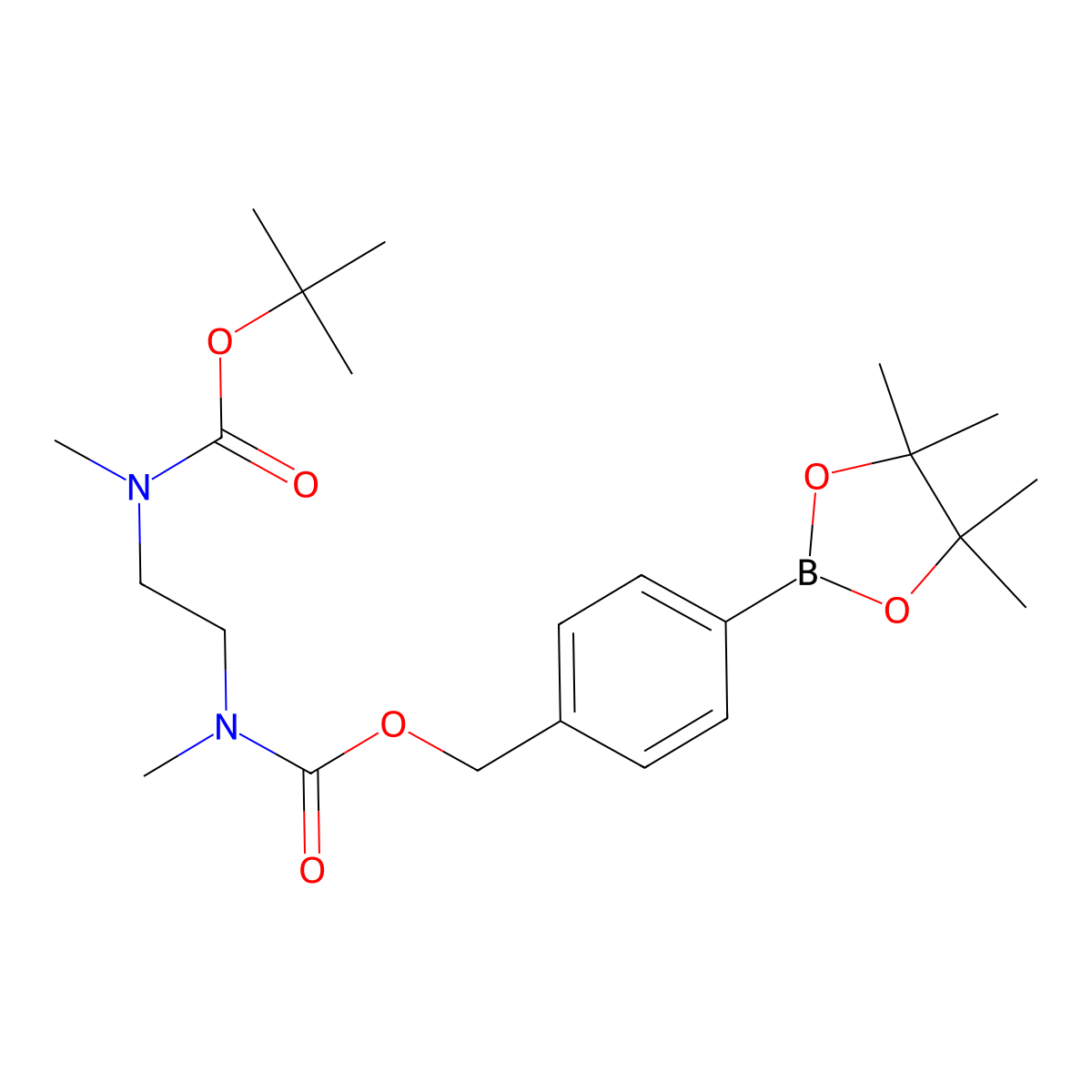 (4-(tetramethyl-1,3,2-dioxaborolan-2-yl)phenyl)methyl N-(2-{[(tert-butoxy)carbonyl](methyl)amino}ethyl)-N-methylcarbamate molecular structure, CAS 2304748-51-2