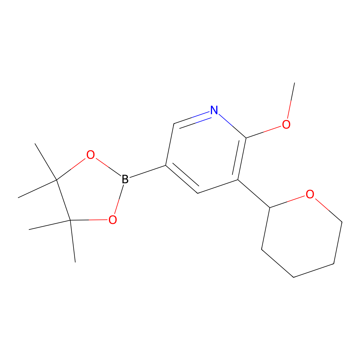 2-methoxy-3-(tetrahydro-2H-pyran-2-yl)-5-(4,4,5,5-tetramethyl-1,3,2-dioxaborolan-2-yl)pyridine molecular structure, CAS 2304812-83-5