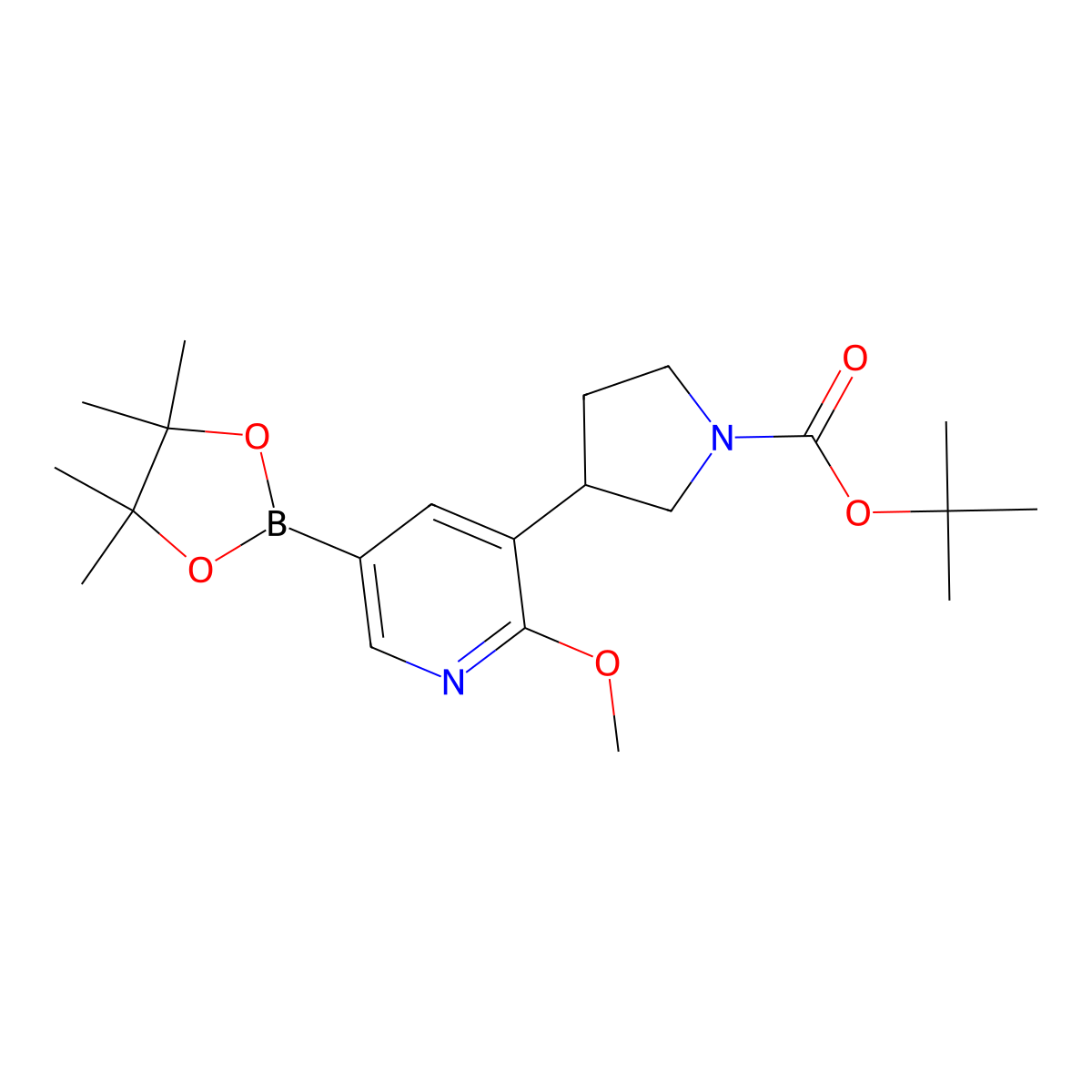 Tert-butyl 3-(2-methoxy-5-(4,4,5,5-tetramethyl-1,3,2-dioxaborolan-2-yl)pyridin-3-yl)pyrrolidine-1-carboxylate molecular structure, CAS 2304812-84-6