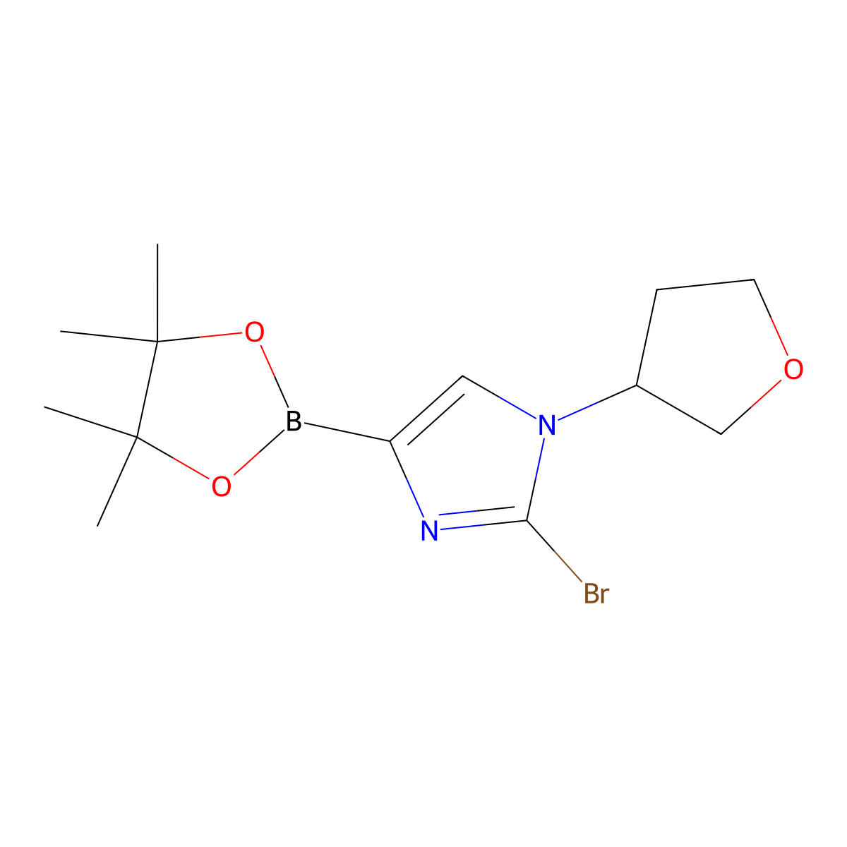 2-bromo-1-(tetrahydrofuran-3-yl)-4-(4,4,5,5-tetramethyl-1,3,2-dioxaborolan-2-yl)-1H-imidazole molecular structure, CAS 2304812-85-7