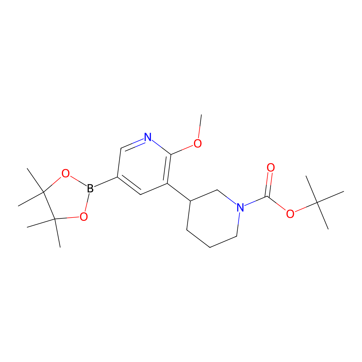 Tert-butyl 3-(2-methoxy-5-(4,4,5,5-tetramethyl-1,3,2-dioxaborolan-2-yl)pyridin-3-yl)piperidine-1-carboxylate molecular structure, CAS 2304812-86-8