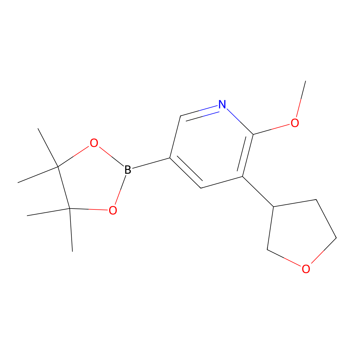 2-Methoxy-3-(tetrahydrofuran-3-yl)-5-(4,4,5,5-tetramethyl-1,3,2-dioxaborolan-2-yl)pyridine molecular structure, CAS 2304812-88-0