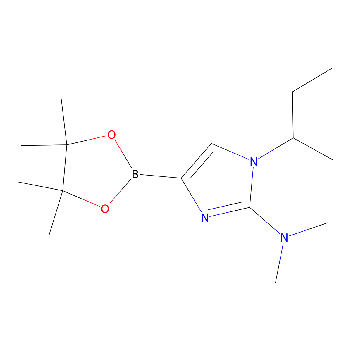 1-(sec-butyl)-N,N-dimethyl-4-(4,4,5,5-tetramethyl-1,3,2-dioxaborolan-2-yl)-1H-imidazol-2-amine molecular structure, CAS 2304812-93-7