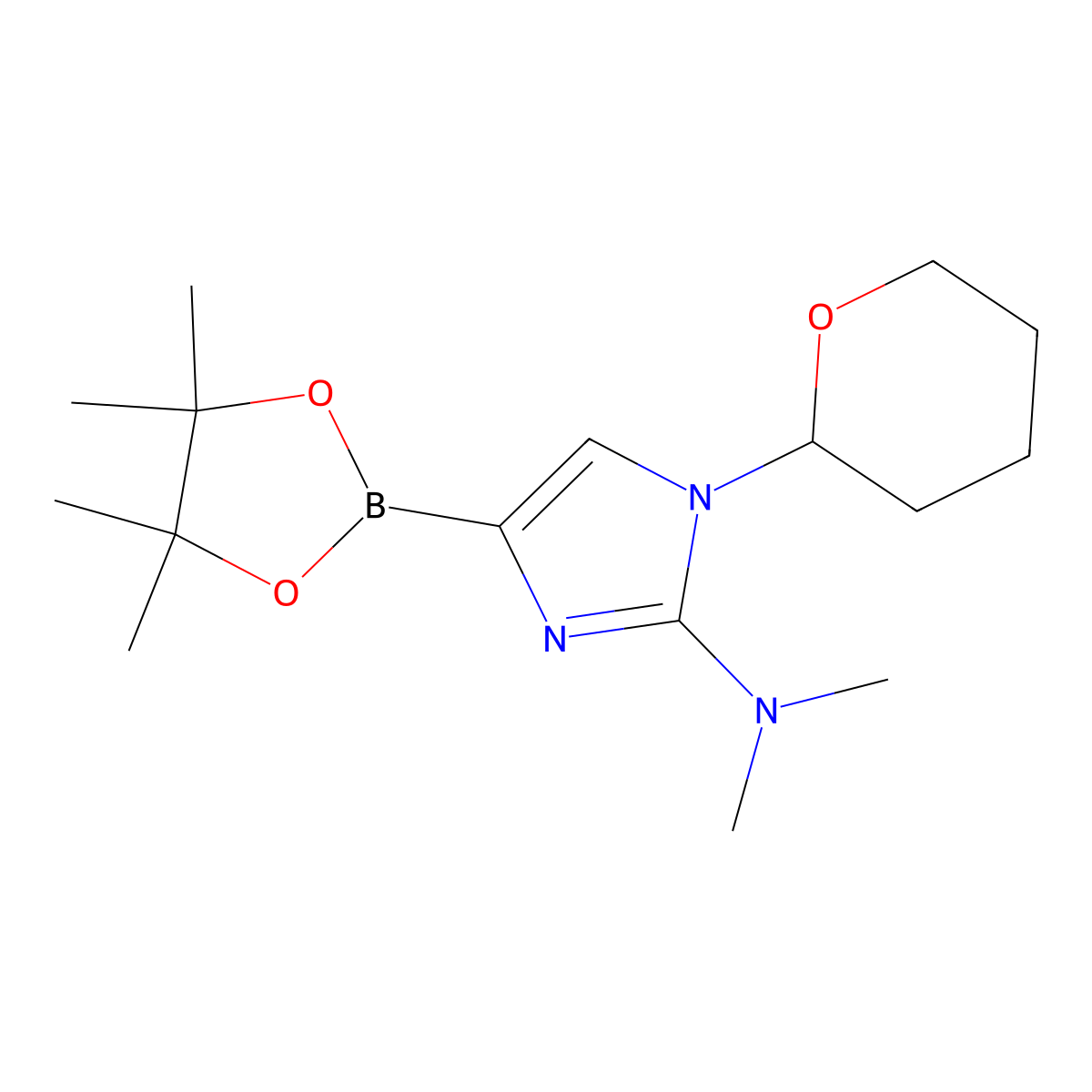 N,N-dimethyl-1-(tetrahydro-2H-pyran-2-yl)-4-(4,4,5,5-tetramethyl-1,3,2-dioxaborolan-2-yl)-1H-imidazol-2-amine molecular structure, CAS 2304812-97-1