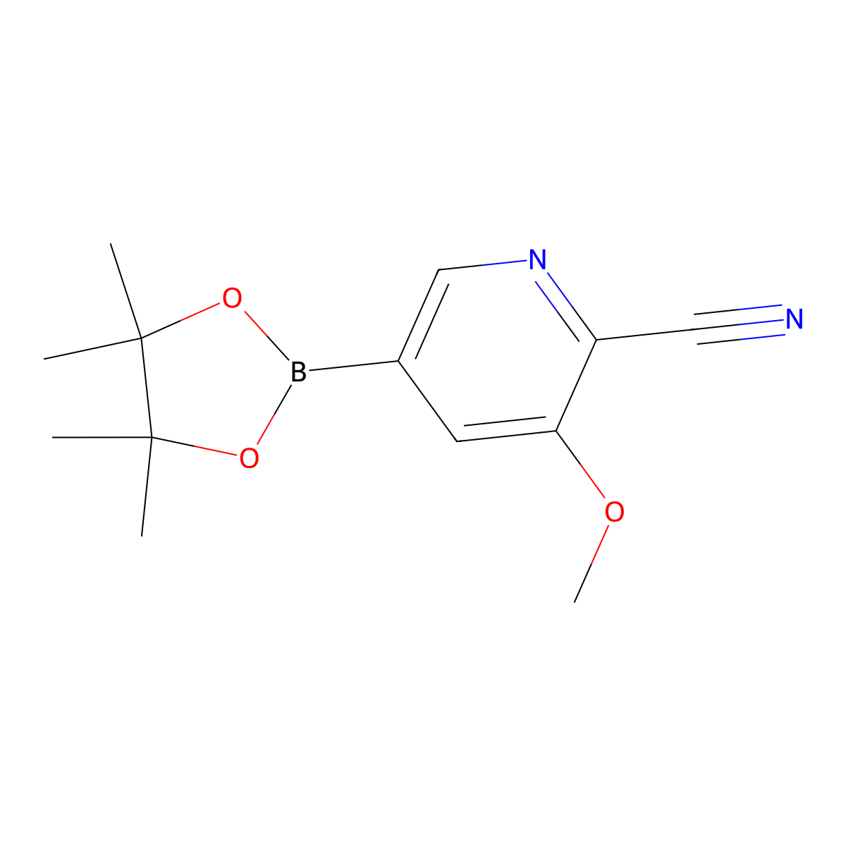 3-Methoxy-5-(4,4,5,5-tetramethyl-1,3,2-dioxaborolan-2-yl)pyridine-2-carbonitrile molecular structure, CAS 2304817-18-1