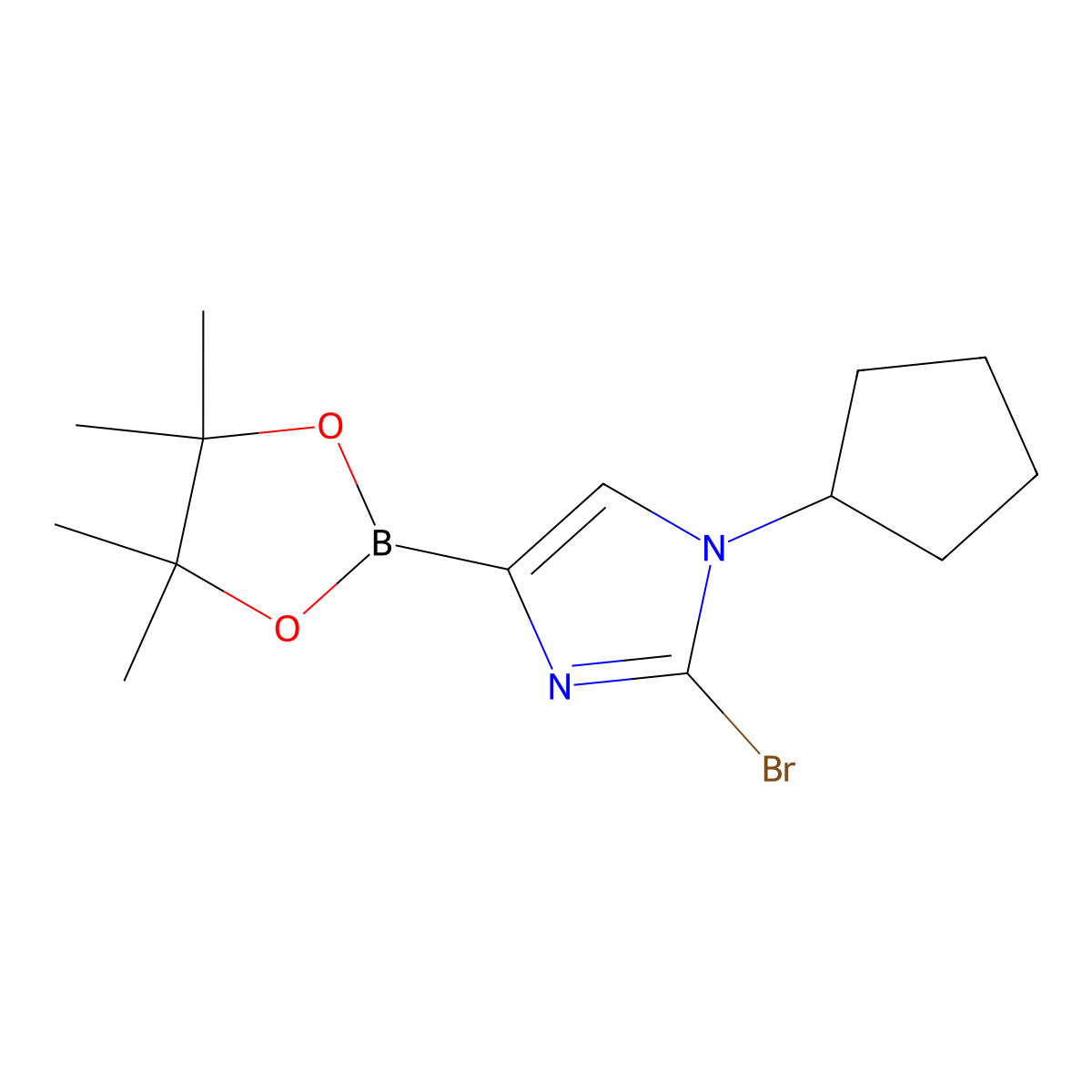 2-bromo-1-cyclopentyl-4-(4,4,5,5-tetramethyl-1,3,2-dioxaborolan-2-yl)-1H-imidazole molecular structure, CAS 2304817-19-2