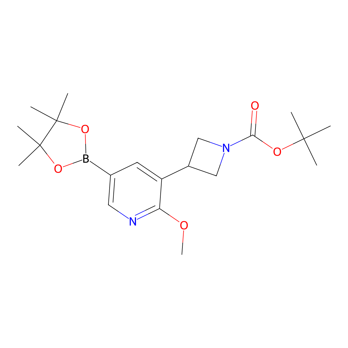 Tert-butyl 3-(2-methoxy-5-(4,4,5,5-tetramethyl-1,3,2-dioxaborolan-2-yl)pyridin-3-yl)azetidine-1-carboxylate molecular structure, CAS 2304817-31-8