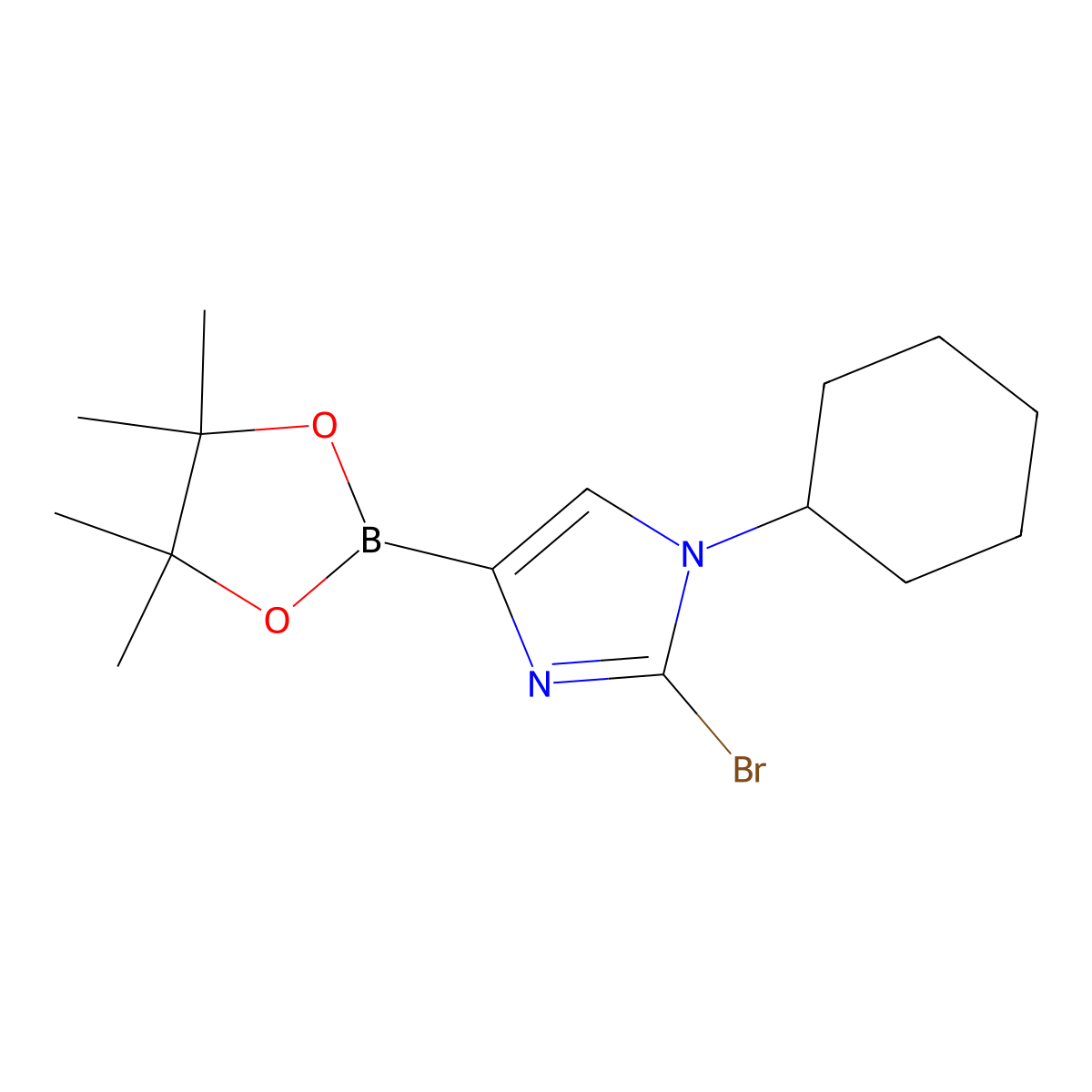 2-bromo-1-cyclohexyl-4-(4,4,5,5-tetramethyl-1,3,2-dioxaborolan-2-yl)-1H-imidazole molecular structure, CAS 2304817-37-4