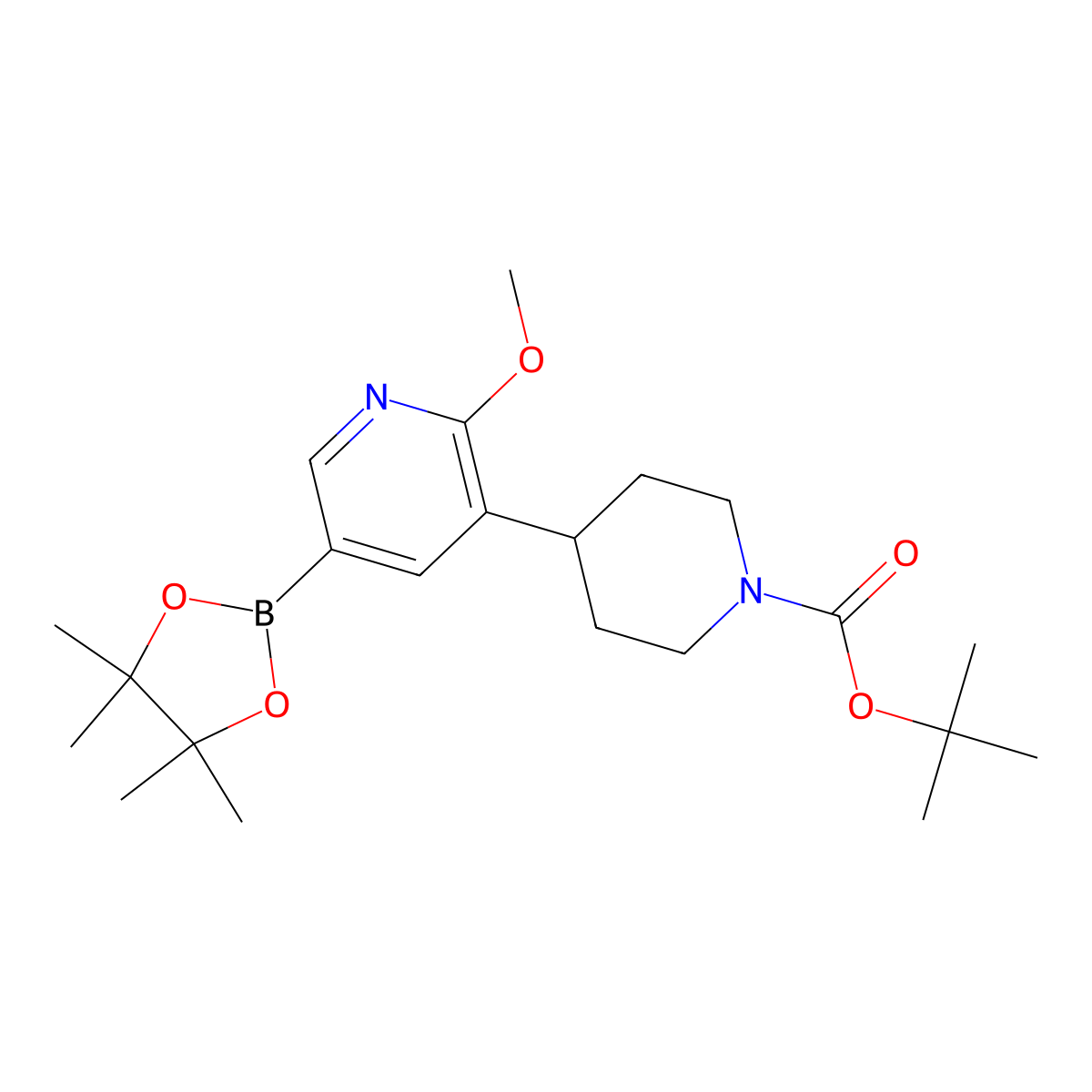 Tert-butyl 4-(2-methoxy-5-(4,4,5,5-tetramethyl-1,3,2-dioxaborolan-2-yl)pyridin-3-yl)piperidine-1-carboxylate molecular structure, CAS 2304817-43-2