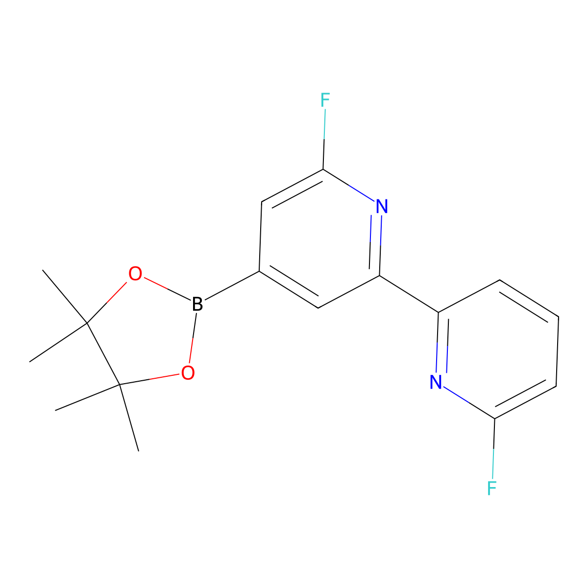 6,6'-Difluoro-4-(4,4,5,5-tetramethyl-1,3,2-dioxaborolan-2-yl)-2,2'-bipyridine molecular structure, CAS 2304817-59-0
