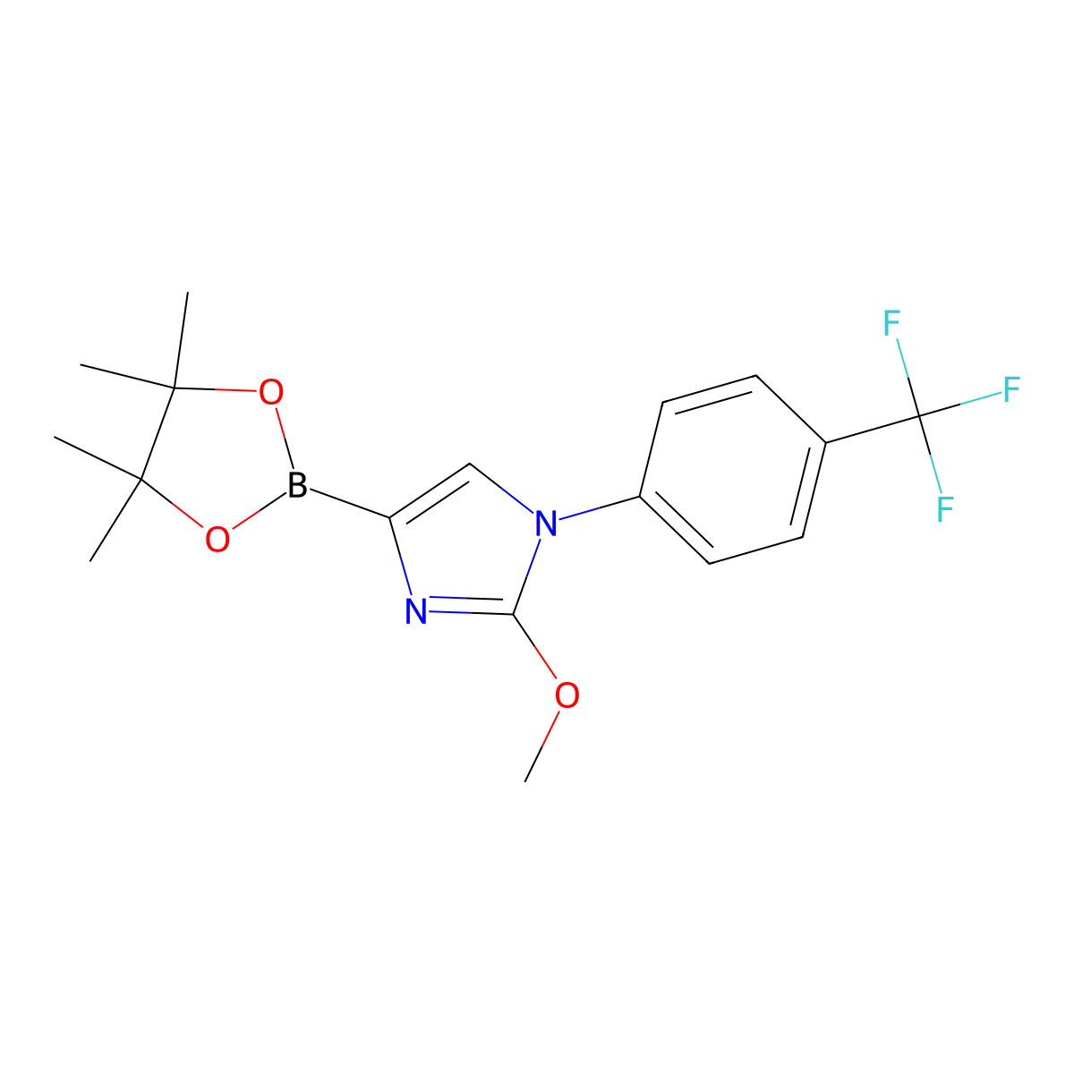2-methoxy-4-(4,4,5,5-tetramethyl-1,3,2-dioxaborolan-2-yl)-1-(4-(trifluoromethyl)phenyl)-1H-imidazole molecular structure, CAS 2304817-61-4