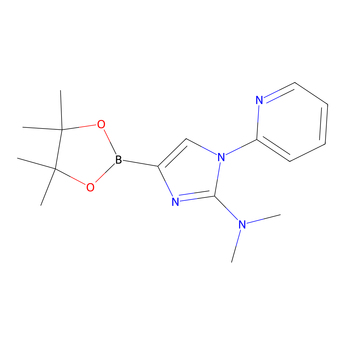 N,N-dimethyl-1-(pyridin-2-yl)-4-(4,4,5,5-tetramethyl-1,3,2-dioxaborolan-2-yl)-1H-imidazol-2-amine molecular structure, CAS 2304817-70-5