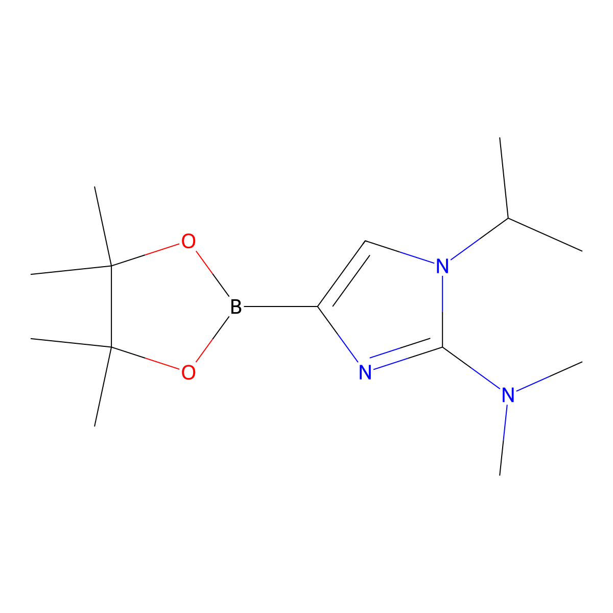 1-isopropyl-N,N-dimethyl-4-(4,4,5,5-tetramethyl-1,3,2-dioxaborolan-2-yl)-1H-imidazol-2-amine molecular structure, CAS 2304817-79-4