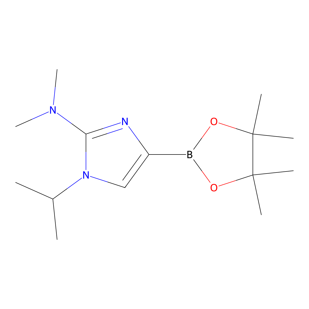 1-isopropyl-N,N-dimethyl-4-(4,4,5,5-tetramethyl-1,3,2-dioxaborolan-2-yl)-1H-imidazol-2-amine molecular structure, CAS 2304817-79-4