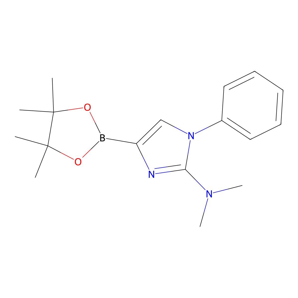 N,N-dimethyl-1-phenyl-4-(4,4,5,5-tetramethyl-1,3,2-dioxaborolan-2-yl)-1H-imidazol-2-amine molecular structure, CAS 2304817-82-9