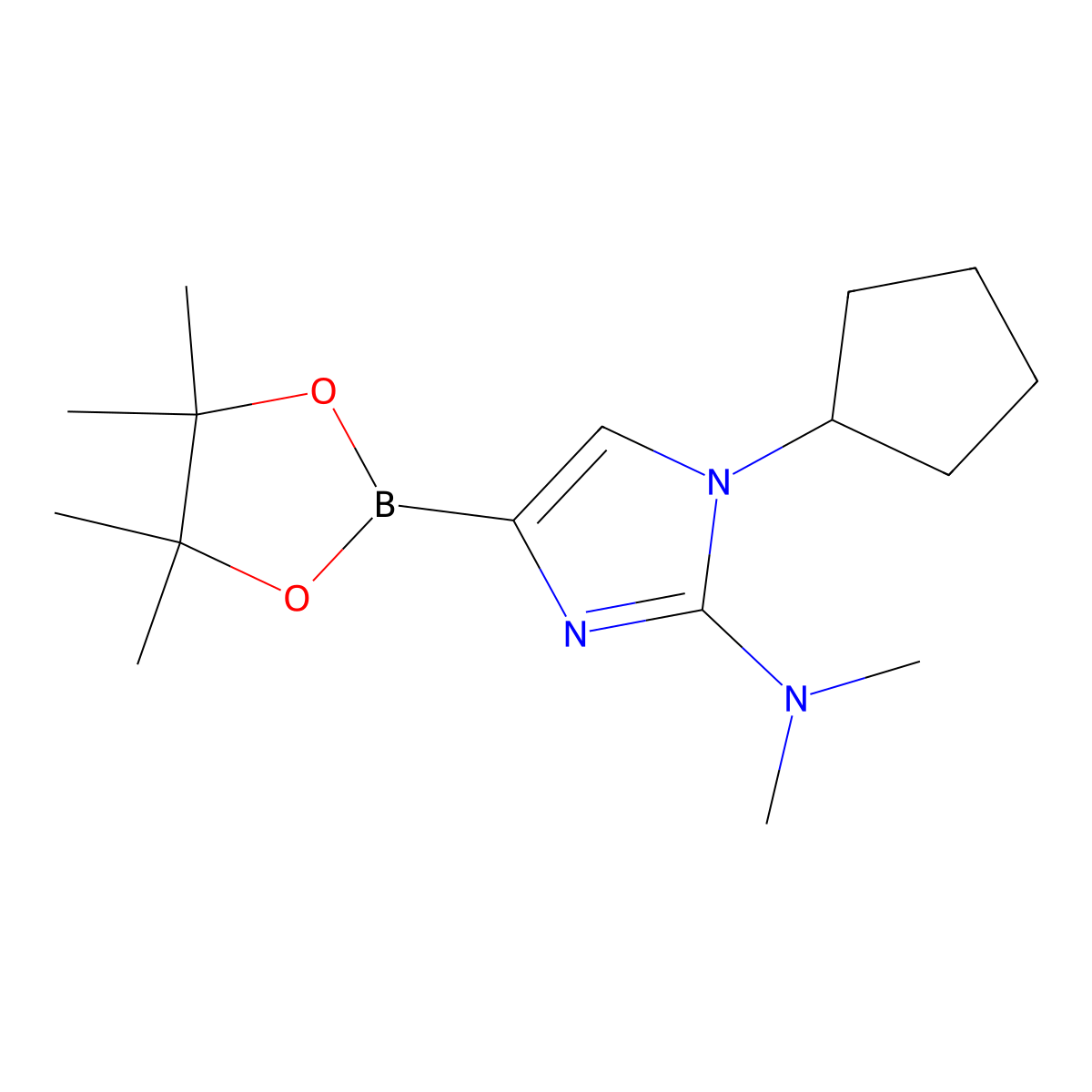 1-cyclopentyl-N,N-dimethyl-4-(4,4,5,5-tetramethyl-1,3,2-dioxaborolan-2-yl)-1H-imidazol-2-amine molecular structure, CAS 2304817-88-5