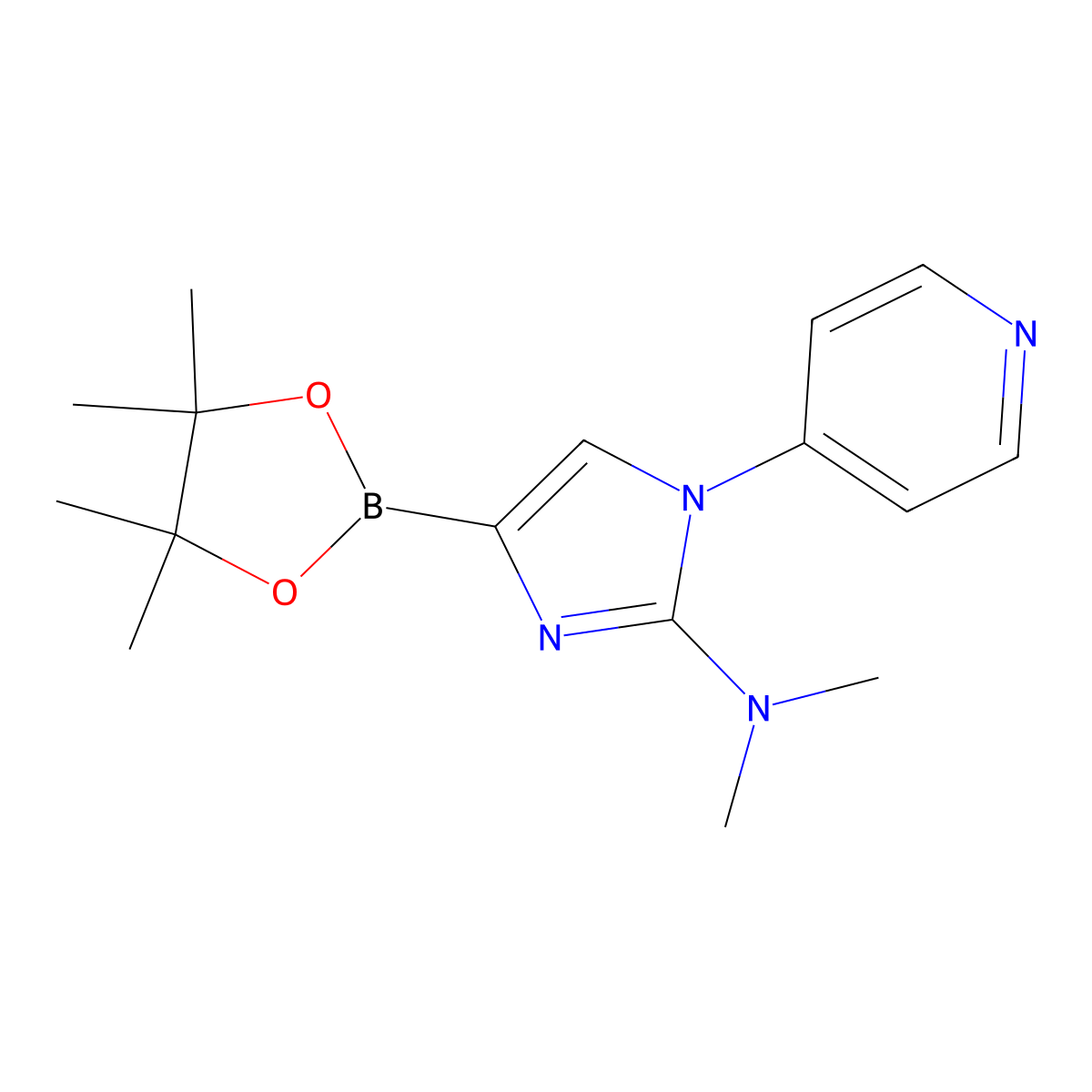 N,N-dimethyl-1-(pyridin-4-yl)-4-(4,4,5,5-tetramethyl-1,3,2-dioxaborolan-2-yl)-1H-imidazol-2-amine molecular structure, CAS 2304817-94-3