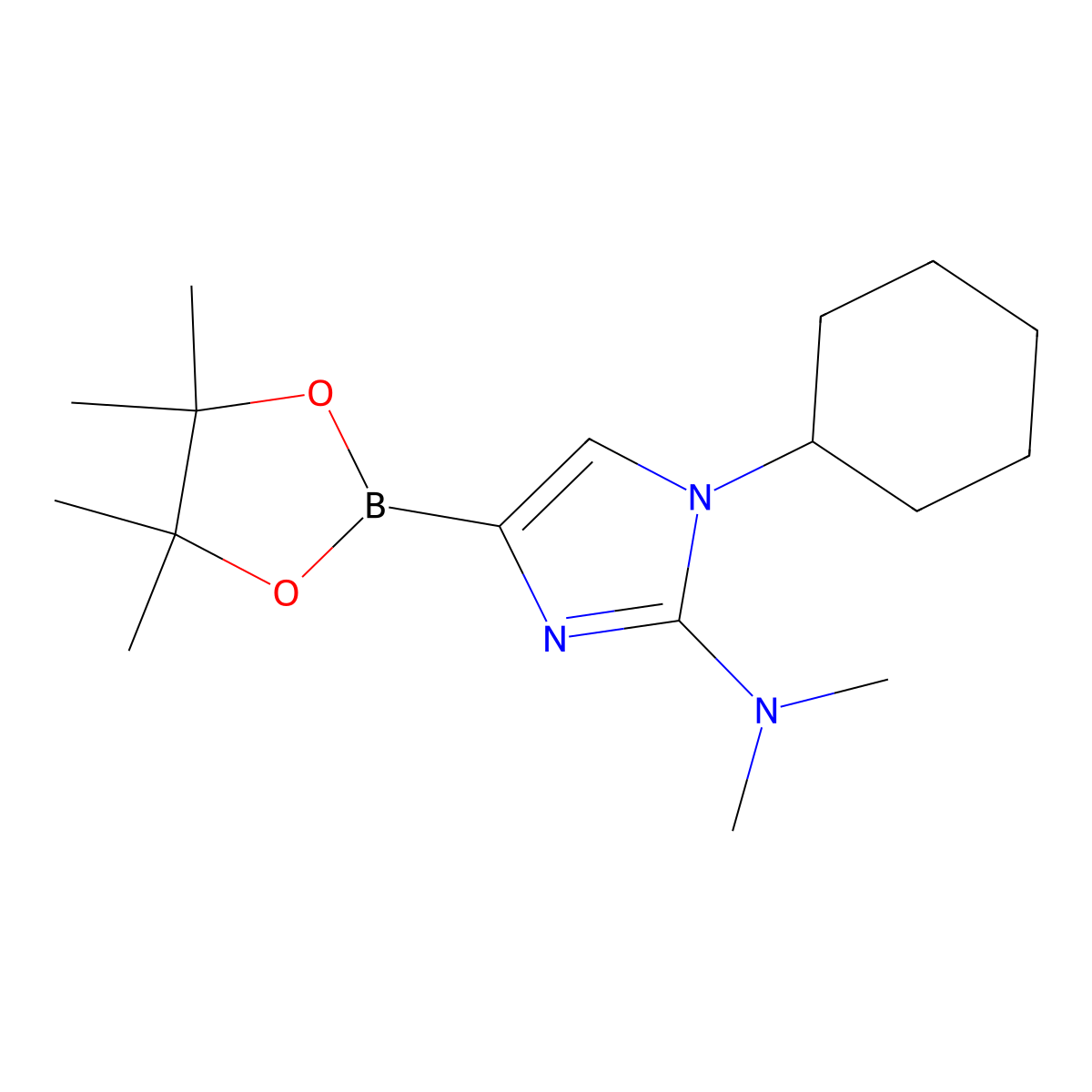 1-cyclohexyl-N,N-dimethyl-4-(4,4,5,5-tetramethyl-1,3,2-dioxaborolan-2-yl)-1H-imidazol-2-amine molecular structure, CAS 2304817-96-5