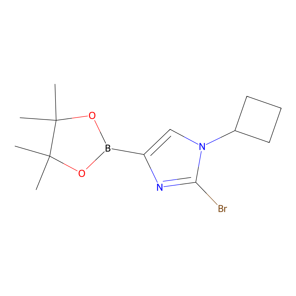 2-bromo-1-cyclobutyl-4-(4,4,5,5-tetramethyl-1,3,2-dioxaborolan-2-yl)-1H-imidazole molecular structure, CAS 2304817-98-7