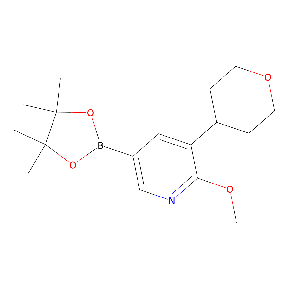 2-methoxy-3-(tetrahydro-2H-pyran-4-yl)-5-(4,4,5,5-tetramethyl-1,3,2-dioxaborolan-2-yl)pyridine molecular structure, CAS 2304818-01-5