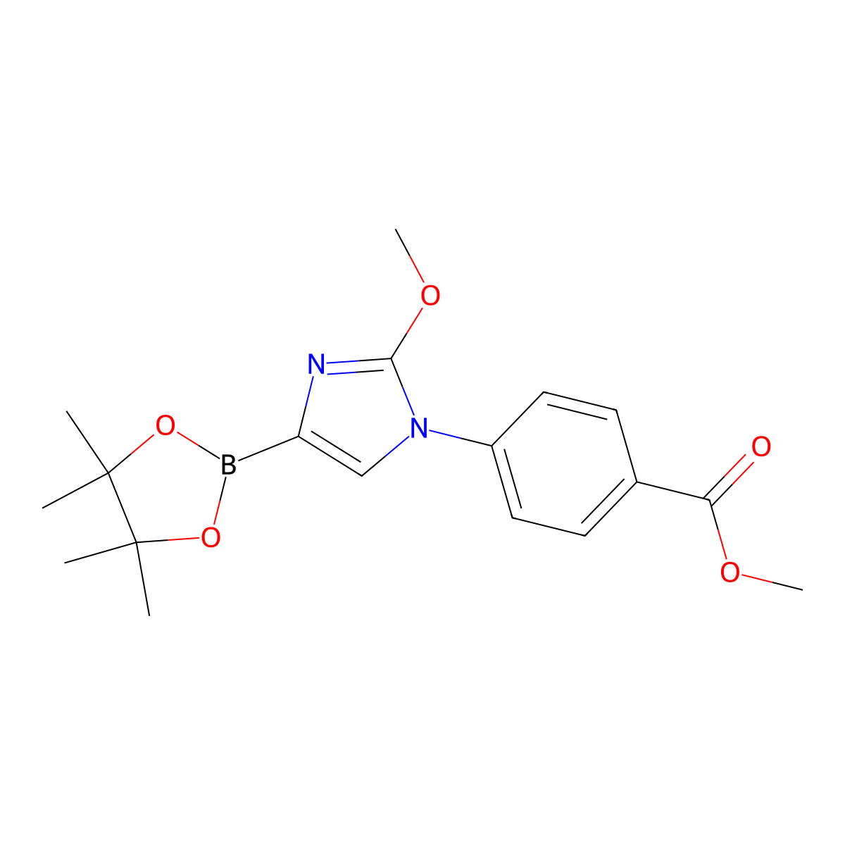 methyl 4-(2-methoxy-4-(4,4,5,5-tetramethyl-1,3,2-dioxaborolan-2-yl)-1H-imidazol-1-yl)benzoate molecular structure, CAS 2304818-04-8