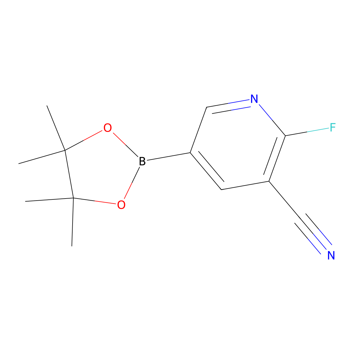 2-Fluoro-5-(4,4,5,5-tetramethyl-1,3,2-dioxaborolan-2-YL)nicotinonitrile molecular structure, CAS 2304818-06-0