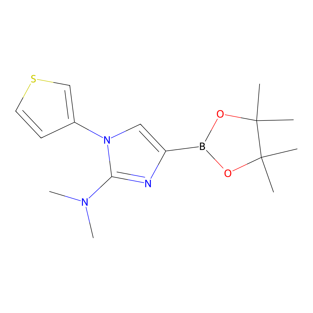 N,N-dimethyl-4-(4,4,5,5-tetramethyl-1,3,2-dioxaborolan-2-yl)-1-(thiophen-3-yl)-1H-imidazol-2-amine molecular structure, CAS 2304818-24-2